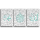 Triptyque Oriental Gris et Bleu